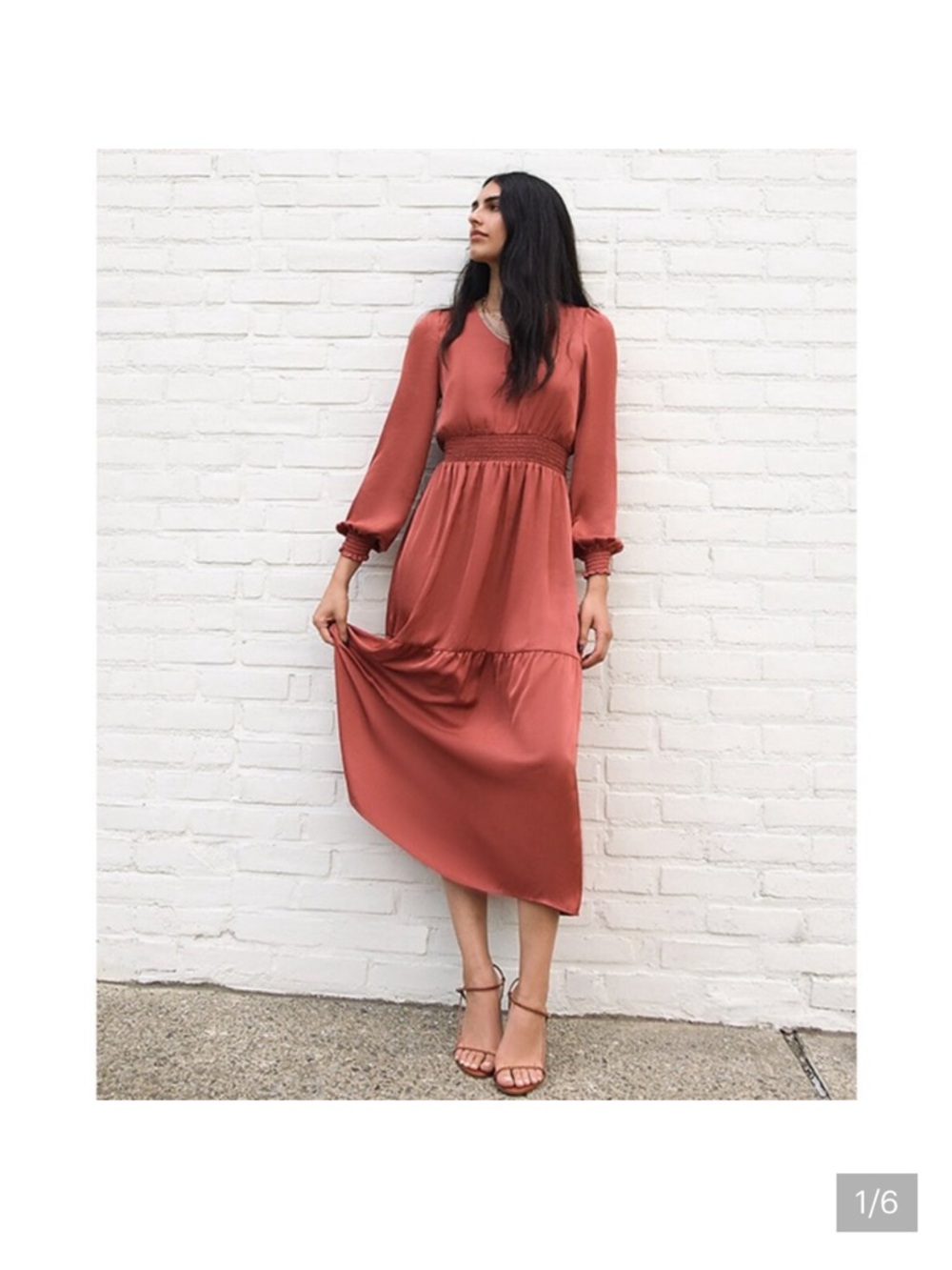 EXPRESS Long Sleeve Smocked Waist Midi Dress in Dusty Rose